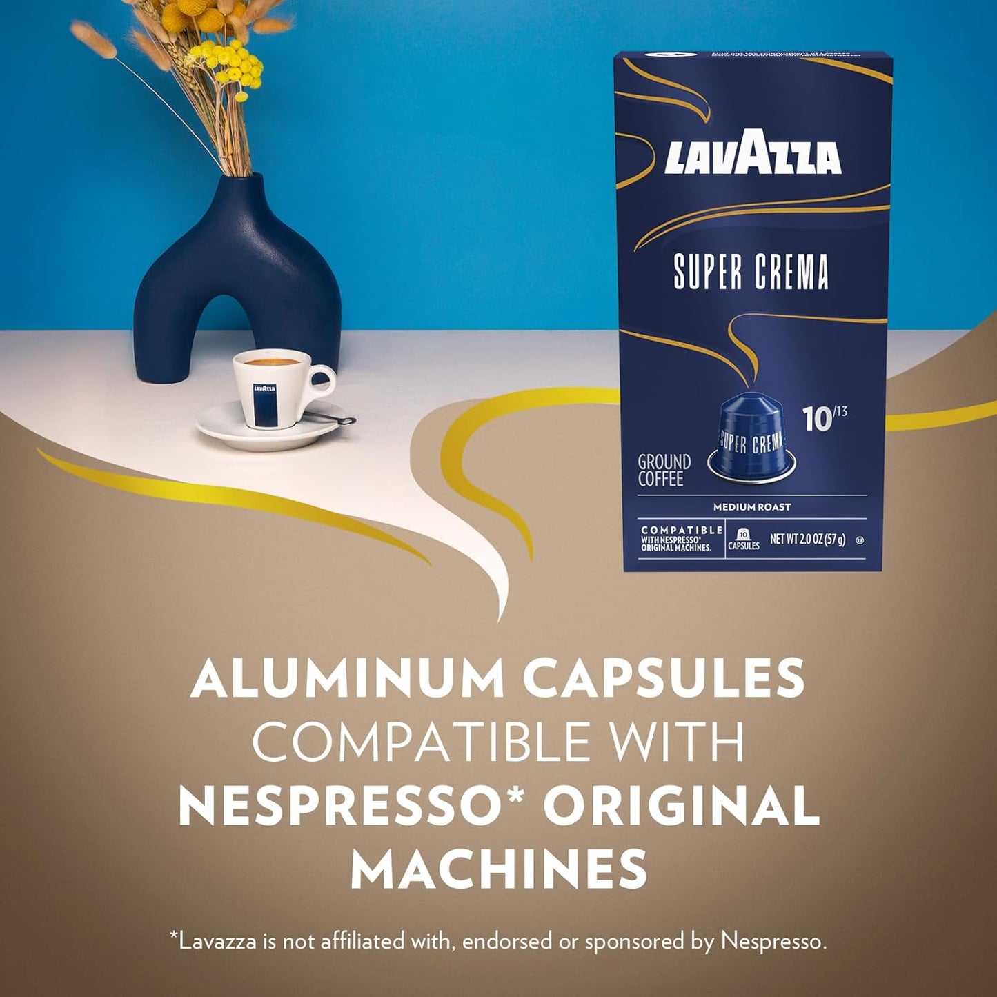 Lavazza Super Crema Capsules - Medium Roast Arabica & Robusta Blend for Nespresso Machines | 10 Count
