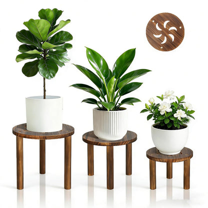 Jotboom 3-Pack Wooden Plant Stand Indoor, Mid Century Plant Stands for 6-11 Inch Pots, Modern Plant Stool for Large Plants, Heavy Duty Tall Plant Holder for Small Apartment Living Room Balcony Office