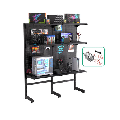 JWX DDB Gaming Pegboard Standing Shelf Units, Modular Pegboard and Shelf System with 15 Pieces Organizer Tool Holders