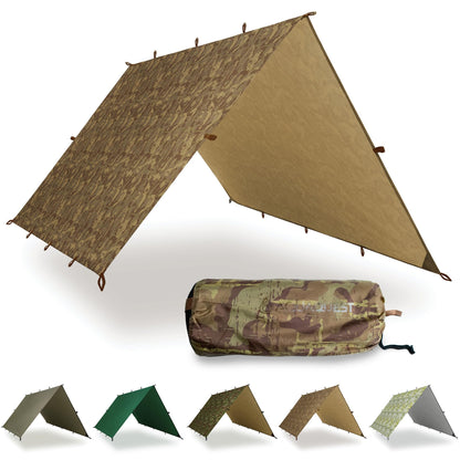 AquaQuest Defender Tarp – Heavy‑Duty Waterproof (20,000 mm) Seam‑Taped Rain Fly for Camping, Bushcraft & Survival – 13×10 True Terrain Camo