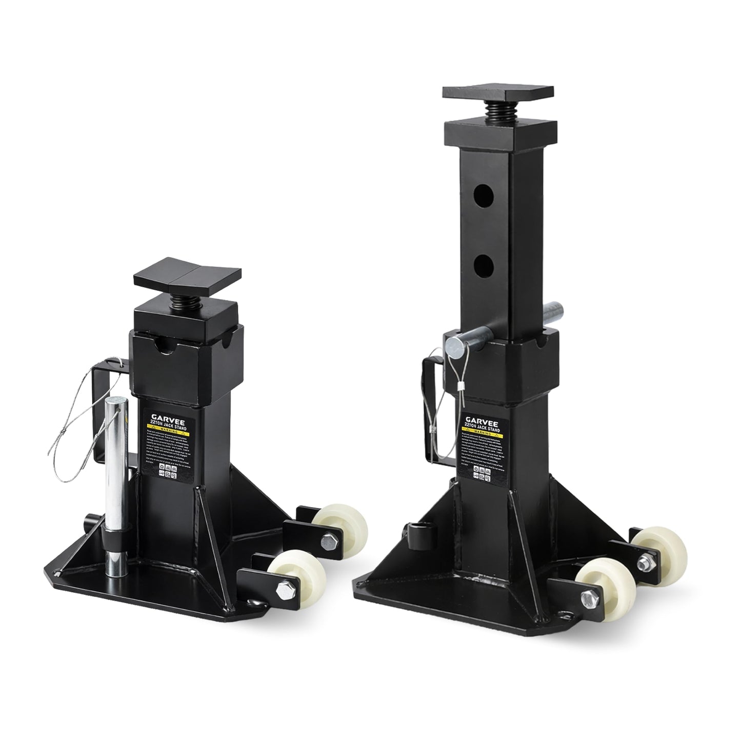 22 Ton Jack Stands,Heavy Duty Pin Type Car Jack Stand with Lock,2 Caster Wheels AndWide Base Safety Design for Supporting Trucks, Trailers and Equipment,Adjustable Height 13.8"-19.7",Black,1 Pair