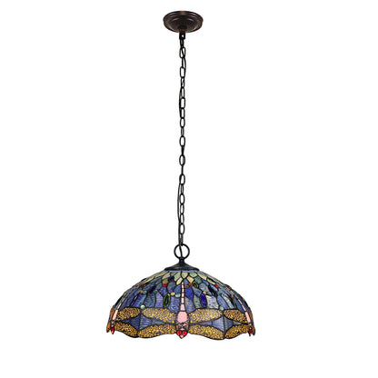 Chloe Lighting Dragonfly Tiffany-Style Ceiling Pendant, 2/3 Light, Dark Bronze, 18in Wide, Multicolor, Model CH3T524BD18-DP3