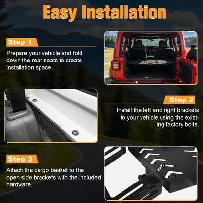 W&JWN Rear Trunk Cargo Rack Basket Tray Compatible with Jeep Wrangler JK JKU JL JLU 4-Door Hardtops 2007-2026 Sturdy Steel Interior Luggage Rack Shelf for Camping Trip Gear（400LBS）