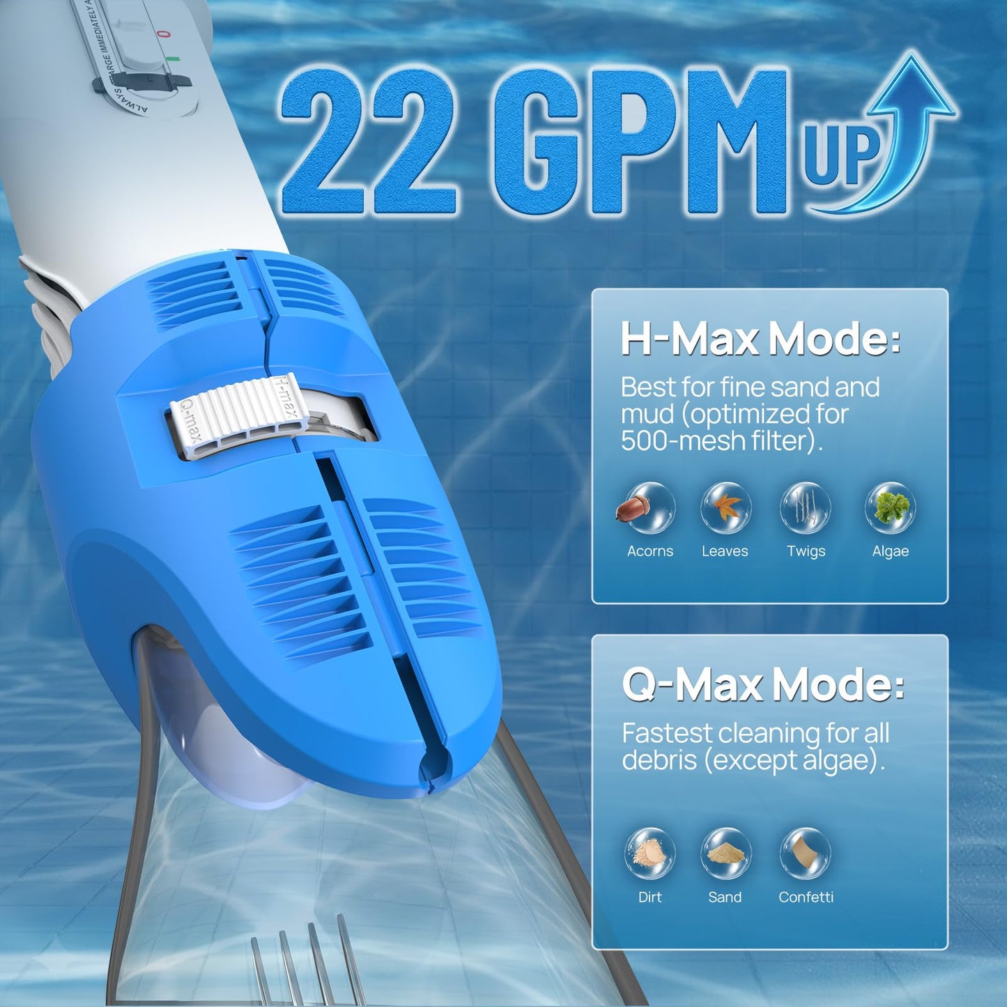 Consciot Upgraded Pool Vacuum for Above Ground & Inground Pool, 75-Min Runtime, 113" (9.4FT) Telescopic Pole, 22 GPM Suction, 2L Capacity, 4 Filters; Ideal for Spa, Hot Tub & Pool Stairs