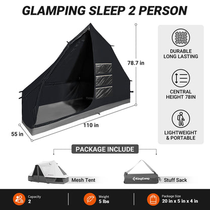 KingCamp Khan Inner Tent for 2 Person, Dark Room Tent with High Density Mesh, Lightweight Waterproof Windproof for Camping Backpacking Hiking Fishing RV