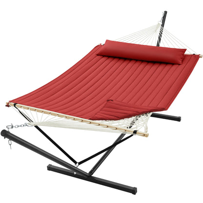 SUPERJARE 12ft Double Hammock with Stand, Rope Hammock for 2 Person, Detachable Hammock Bed and Pillow, Portable, Anti-Tip Safety Ropes, Carry Bag, Outdoor Backyard Patio Camping, Burgundy
