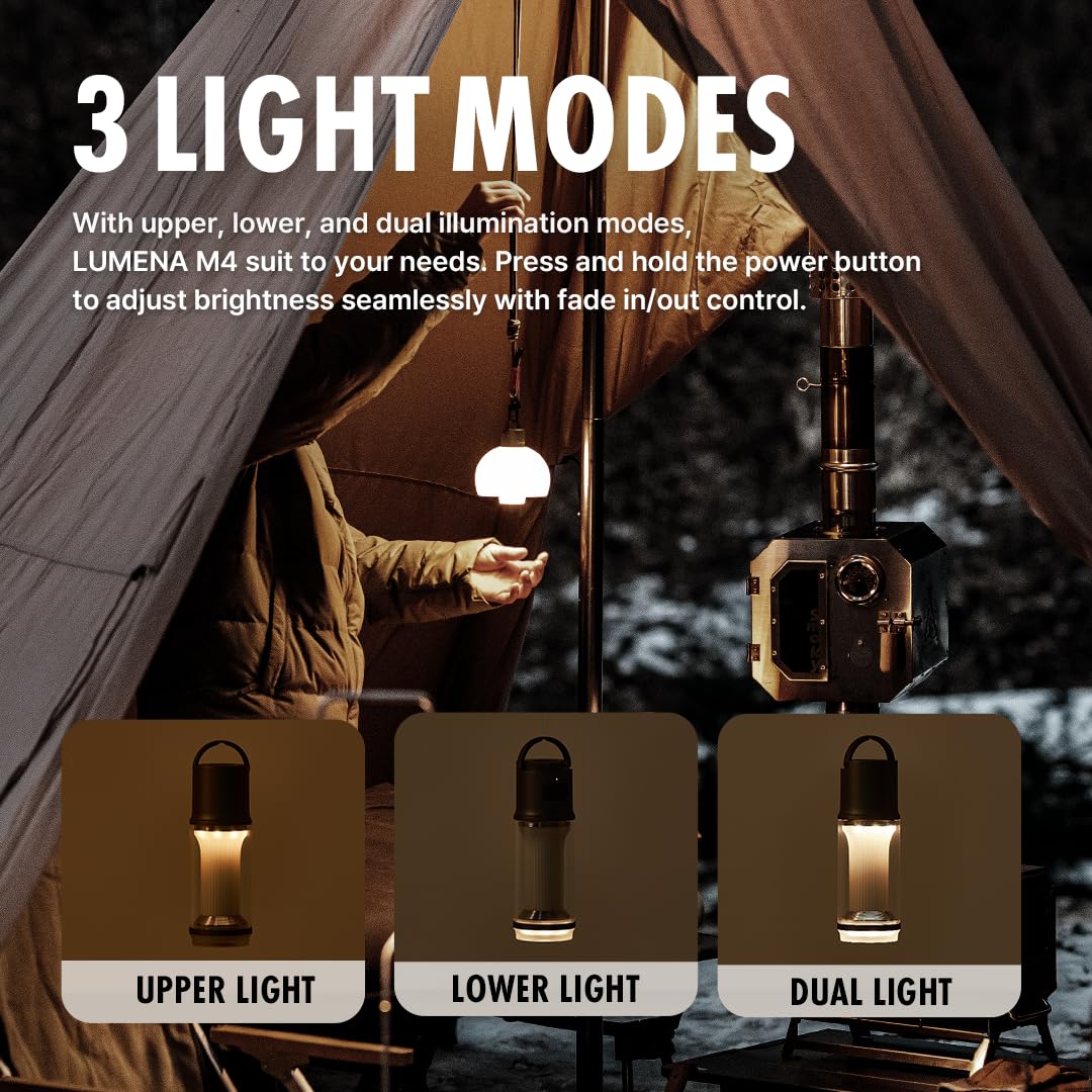 LUMENA M4 Portable LED Lantern | Rechargeable Camping Light, Water-Resistant, 3350mAh Battery, Adjustable Brightness & Modes, Magnetic, Durable for Outdoor & Emergency Use (Platinum Beige)