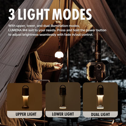 LUMENA M4 Portable LED Lantern | Rechargeable Camping Light, Water-Resistant, 3350mAh Battery, Adjustable Brightness & Modes, Magnetic, Durable for Outdoor & Emergency Use (Platinum Beige)