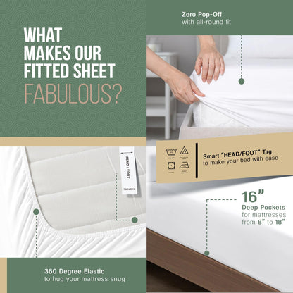 TEXAS LINEN CO. 100% Organic Cotton Percale Weave Fitted Sheet Twin XL Size, White, 1 Deep Pocket Twin XL Fitted Sheet, Fits Mattress Upto 16" Crisp and Cool Bed Linen, Luxury GOTS Certified Sheets
