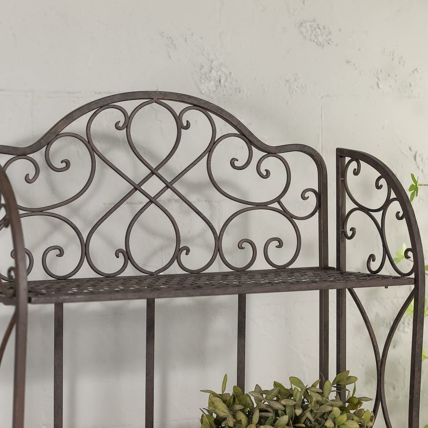 XAONIEN Antique Bronze Four-Tiered Metal Baker's Rack,Free Standing Book Shelves Plants Stand for Kitchen Patio Front Porch Dining Room Living Room,27" X 14" X 65"