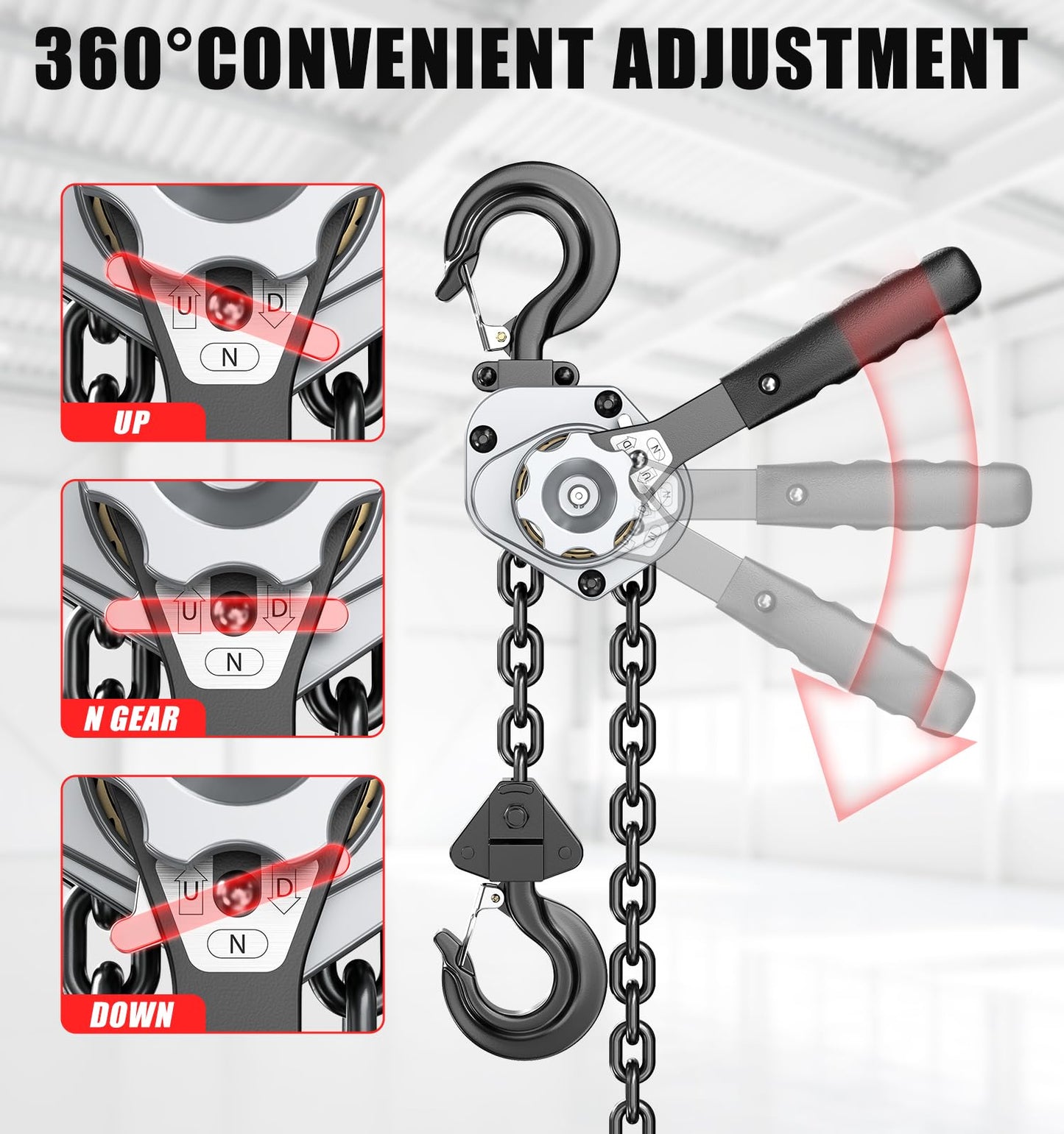 HUGOASIS Mini Lever Hoist 1/2 TON 1100 LBS Capacity 10FT Lift, Portable Aluminum Ratchet Chain Hoist with G80 Alloy Steel Chain, Dual Brake Hand Chain Puller for Lifting & Pulling,Silver