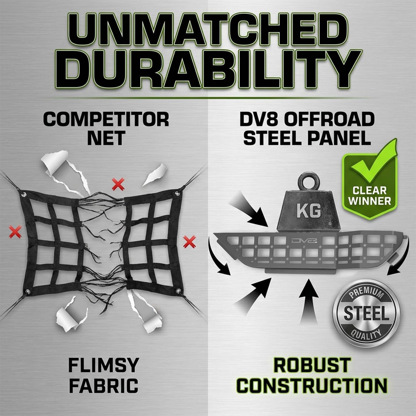 DV8 Offroad Front Door Pockets Compatible with Jeep Wrangler JL (2018-2026) & Gladiator JT (2020-2026) - Rigid Steel Molle Panel Storage Organizer, Replacement for Saggy Nets, Black