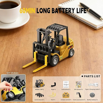 1/64 RC Forklift ToyMini Forklift Remote Control &amp Phone App Controled2-in-1 Transformable Lift Fork &amp Hook10CH Alloy RC Construction Vehicles With Lights &amp SoundsToy Gift for TeensAd