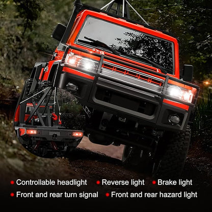 RC Crawler 1:12 Scale MN82 New Upgrades MN82-T RC Crane Truck 4WD LC79 Land Cruiser Rock Crawler with Lights Speed Adjustment Crane Tires All Terrain Wrecker for Teens Adults(Red)