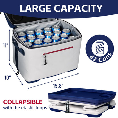 ADDIMOR 42 Can Collapsible Cooler Box, Versatile Insulated Leakproof Cooler Bag with Lids and 4 Cup Holder, Large Ice Chest for Beach Travel, Camping, Picnic