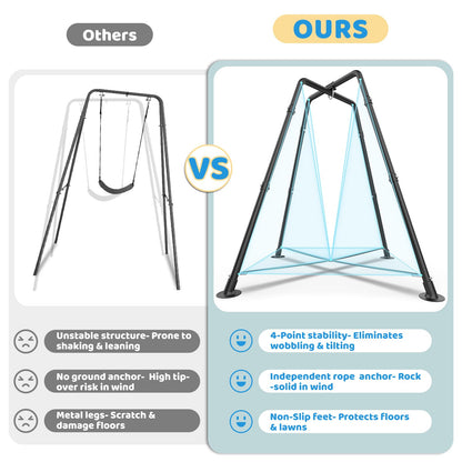 Swing Set with Tent Swing, X-Shaped Swing Frame with Sensory Swing, Metal 32mm Diameter Swing Stand with Tent Swing, 330 lbs Capacity, w/Rainbow Lights String, Indoor/Outdoor Use (Blue)