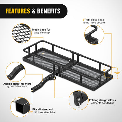 Nilight 60" x 20"x 7.87" Hitch Cargo Carrier & 5/8" Pin Clip Fits 2-Inch Receiver 500 Lbs Heavy Duty Capacity Luggage Basket Fold Up for SUV Pickup Camping Traveling