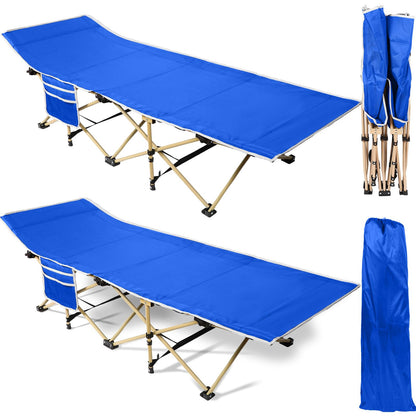 Wenqik 2 Pack 450lbs Max Load Camping Cot for Adults with Carry Bag Portable Folding Outdoor Sleeping Cot Heavy Duty Bed for Traveling Camp Military Office Nap Beach Home Lounging(Royal Blue)