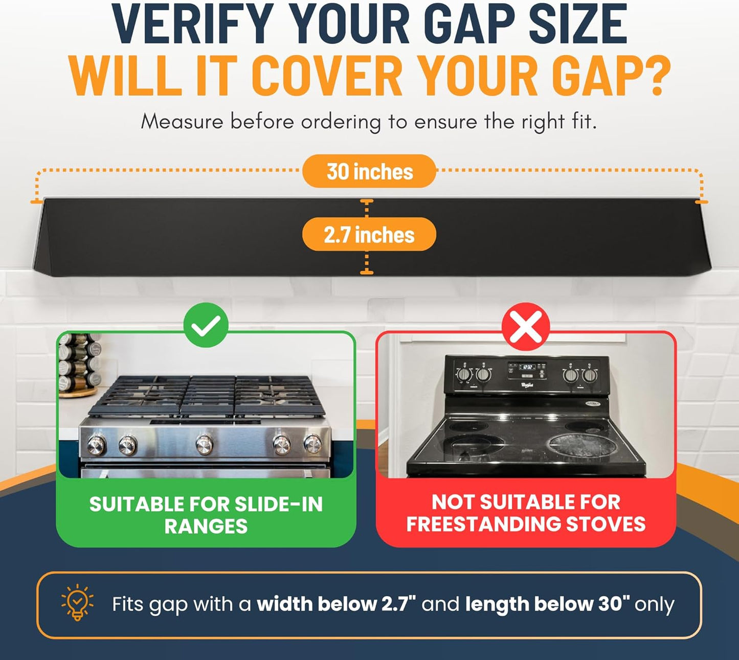 Skiennix Slide-In Range Gap Filler Kit - Universal Stove Gap Cover & Trim for Whirlpool - Black