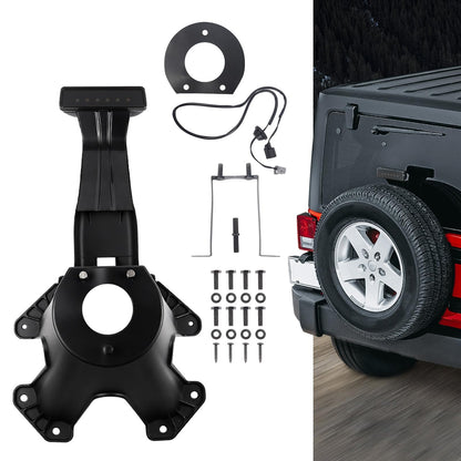 DKMGHT Spare Tire Holder Mounting Bracket Tire Carrier for Jeep Wrangler JK 07-18 with 3rd Third Brake Light Accessories 55397217AJ 68048581AA Aluminum Alloy Bracket (Smoke Lens)