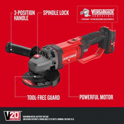 CRAFTSMAN V20* Angle Grinder, Small, 4-1/2-Inch, Tool Only (CMCG400B)