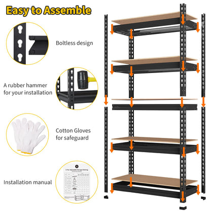 MilleLoom 48 in l x 18 in w x 72 in h 5-Tier Heavy Duty Storage Shelving Unit, 2500 LBS Capacity, Adjustable Metal Rack for Garage, Kitchen Pantry, Basement Organization
