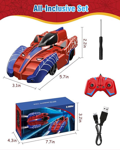 Spider Hero Wall Climbing Car Remote Control Kids Toy 360° Rotating Remote Control Car with Light Rechargeable RC Stunt Cars Wall Toys for Boys Kids Ages 4 and up