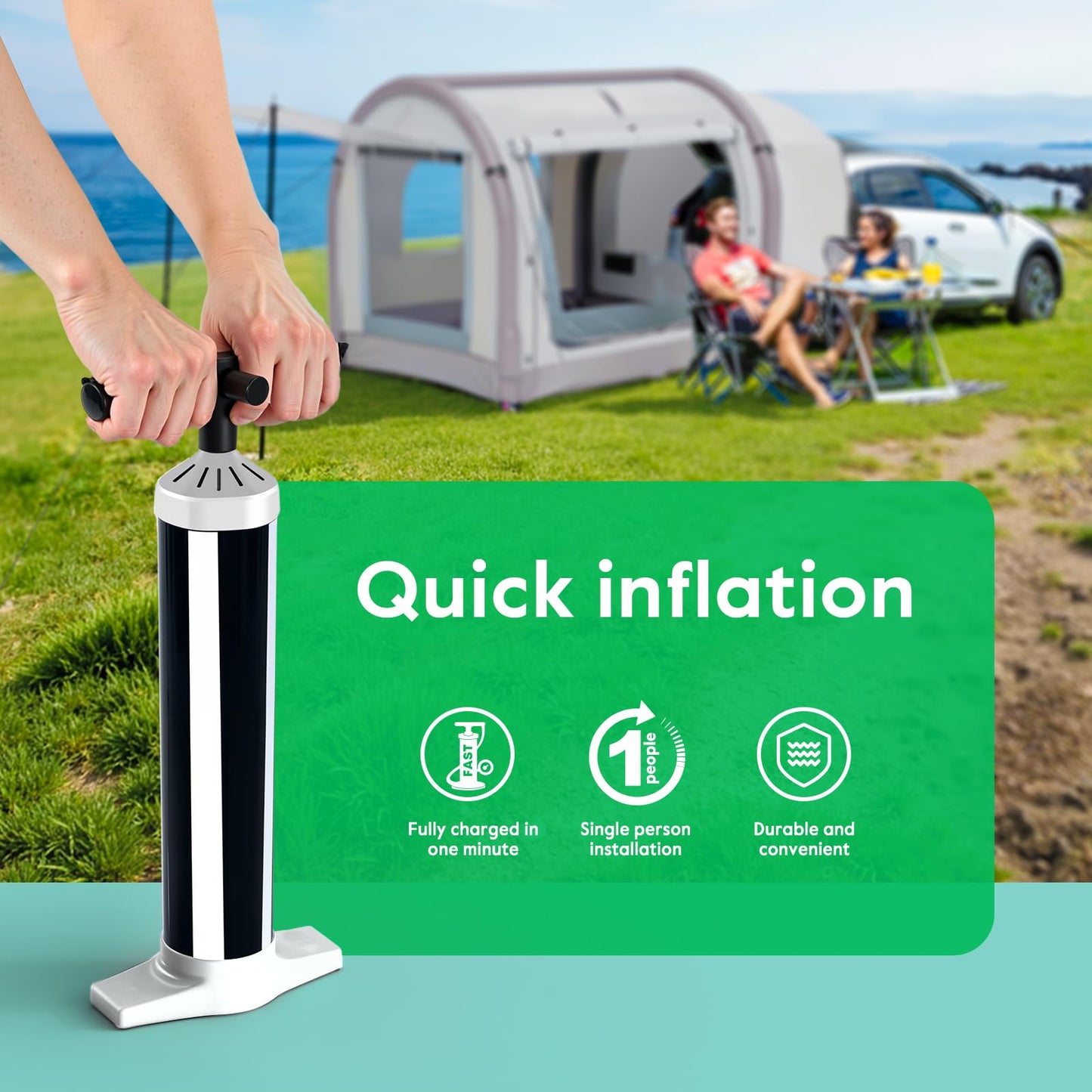 Inflatable SUV Tent for Camping, Large Quick Setup Blow Up Glamping Tents, 6-Person Tent with Detachable Car Attachment, Van Tents with Storage Bag &Projection Screen, Waterproof SUV Awning for Travel