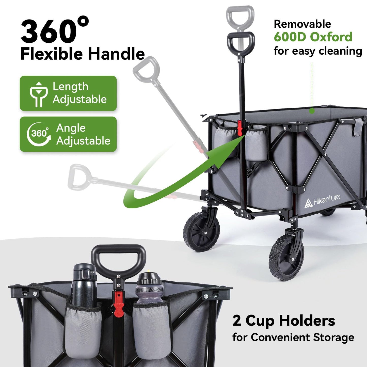 Hikenture Collapsible Wagon and Cargo Net, 330LBS Large Capacity Wagons Carts Foldable, Heavy Duty Folding Wagon with All-Terrain Wheels