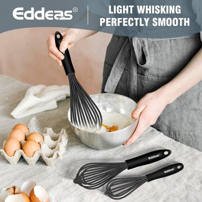Whisks For Cooking - 500 °F Heat Resistant Silicone Whisk, Heavy Duty 7",9"&11inch Non-Scratch Balloon Kitchen Wisk tool Set, for cooking Wisking, Blending, Beating, Stirring, 3 Piece Black