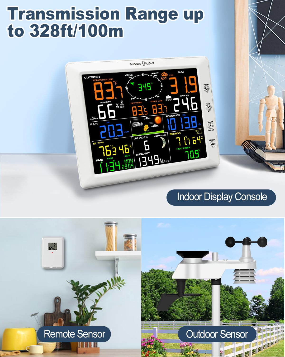 Urageuxy WiFi Weather Station with 8.07 inch Color Display – Wireless Outdoor Sensor Measures Rain Gauge, Wind Speed/Direction, Temperature, Humidity, UV, Forecasts, Barometer