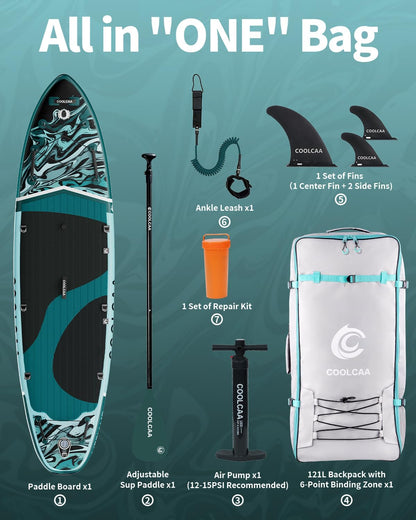 COOLCAA Mermaid 11'6" x 34" Extra Wide Inflatable Paddle Board, 490lbs Capacity Stable SUP for Family, Beginners & Dogs, Heavy Duty Fishing Paddle Board with Premium Accessories, Backpack & Pump