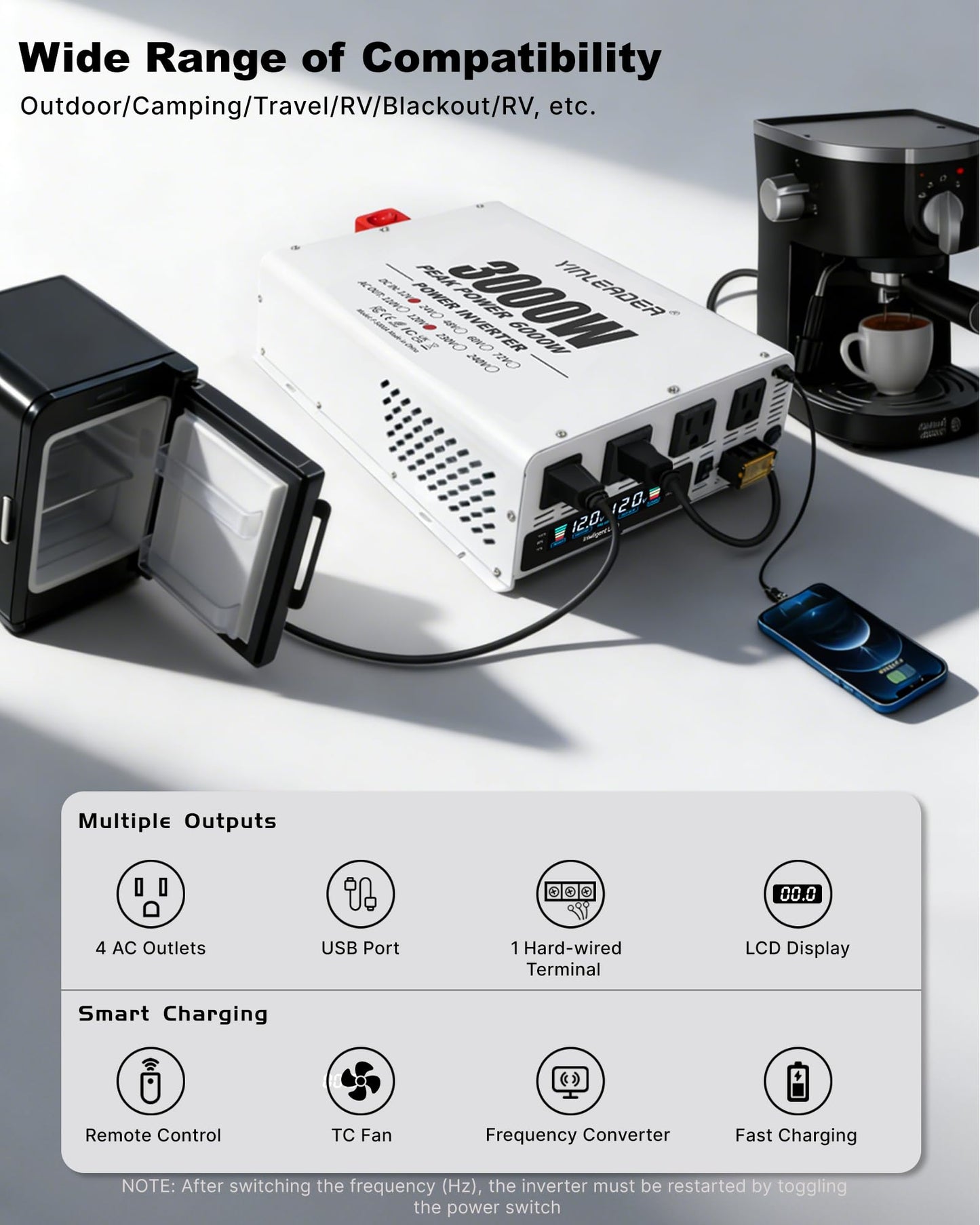 3000W Power Inverter 12V to 110V/120V, Solar Inverter Remote for RV Camping Off-Grid Solar Inverter Systems