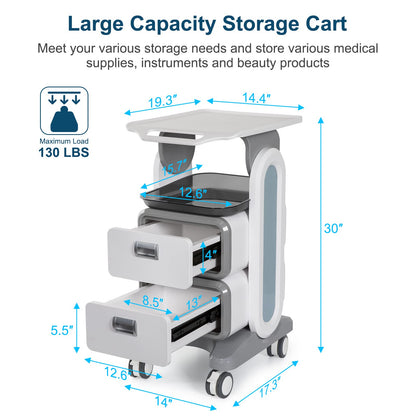 Mobile Medical Trolley Cart 130 Lbs Load Portable Professional for Ultrasound Imaging Scanner Vehicle Beauty Storage Cart with Drawers Tool Tray Wheels for Home Hospital Office Medical Clinic