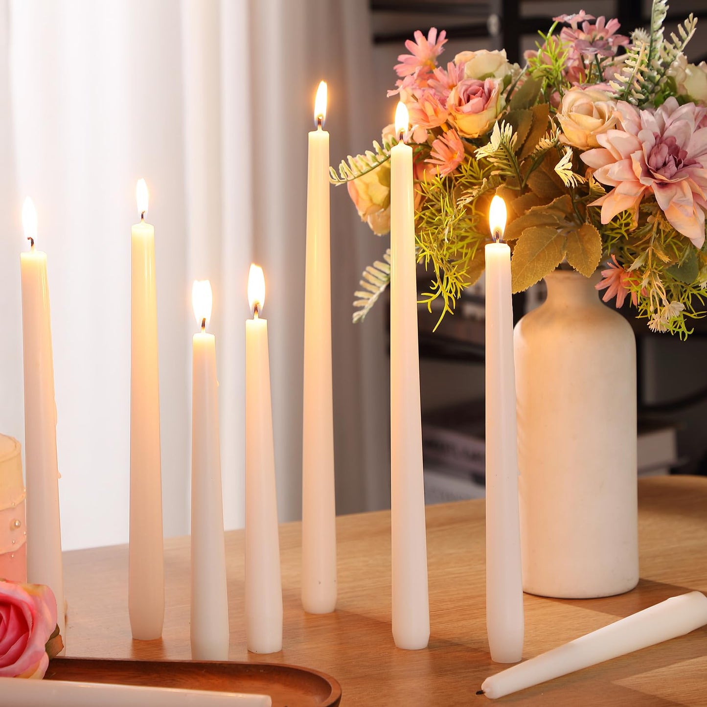MTLEE Taper Candles 8/10/12 Multi Height Unscented Taper Candles 8 Burn Hours for Dinner Decorative Home Decoration Fall Thanksgiving Wedding Party Candlesticks(White,36)
