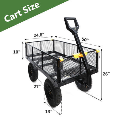 Olympia Tools Steel Garden Cart 1,000lbs 6-cu ft Utility Cart, Heavy Duty Wagon, with Removable Mesh Sides to Convert into Flatbed, Lawn and Utility Wagons Cart