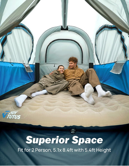 JOYTUTUS Inflatable Truck Bed Tent 5.5FT with Awning, Includes Air Pump for Quick 30 S Setup, Dual-use Pickup or Camping Tent for 2 Person, Waterproof Roof Shade and 3 Windows, Gray Blue