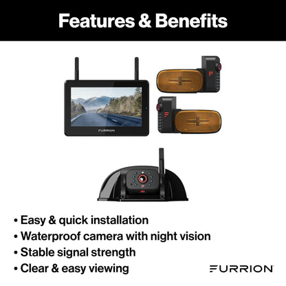 Furrion Vision S+ RV Observation System with 7" Monitor, Left/Right Side Cameras with LED Marker Lights, Sharkfin, Infrared Night Vision, Live Streaming, Wide Viewing Angle - FOS7HTAEN