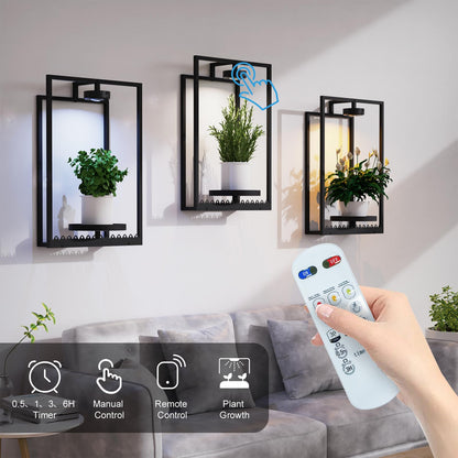 Shineled Wall Plant Holder, Indoor Plants Holders with Remote Grow Lights, Plant Shelves Hanging Planters, Framed Plants Holder for Living Room, 2 Pack