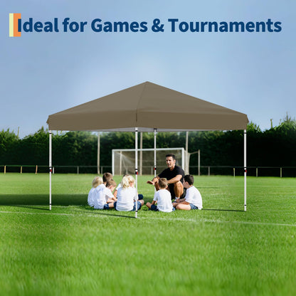 GarveeLife 10x10 Pop Up Canopy with One Button Push Setup - Heavy Duty Outdoor Canopy Tent with Portable Roller Bag - 3 Adjustable Height, 4 Weight Bags, 8 Stakes & 4 Guy Ropes Included, Brown