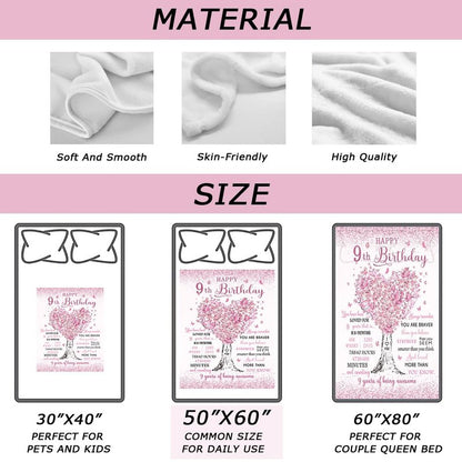 Mubpean Gifts for 9 Year Old Girls Blanket 60"x50", 9-Year-Old Girl Gifts, Birthday Gift Ideas, 9th Birthday Gifts for Girls, Best Party Decoration for Age 9, Nine Years Old Present Throw Blankets