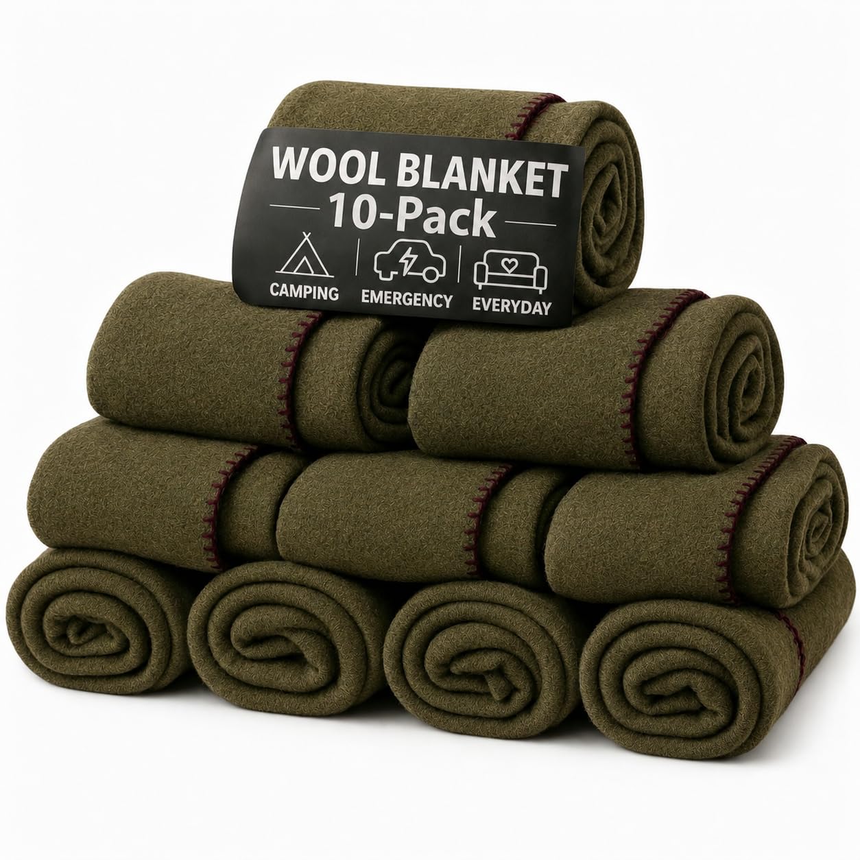 Wool Camping Blanket – 70% Wool Heavy-Duty Military Style Throw, Warm & Washable, Fire Retardant Cover for Emergency, Survival & Outdoor Use – Perfect for Camping, Car, Home & Hiking, Olive 62x84