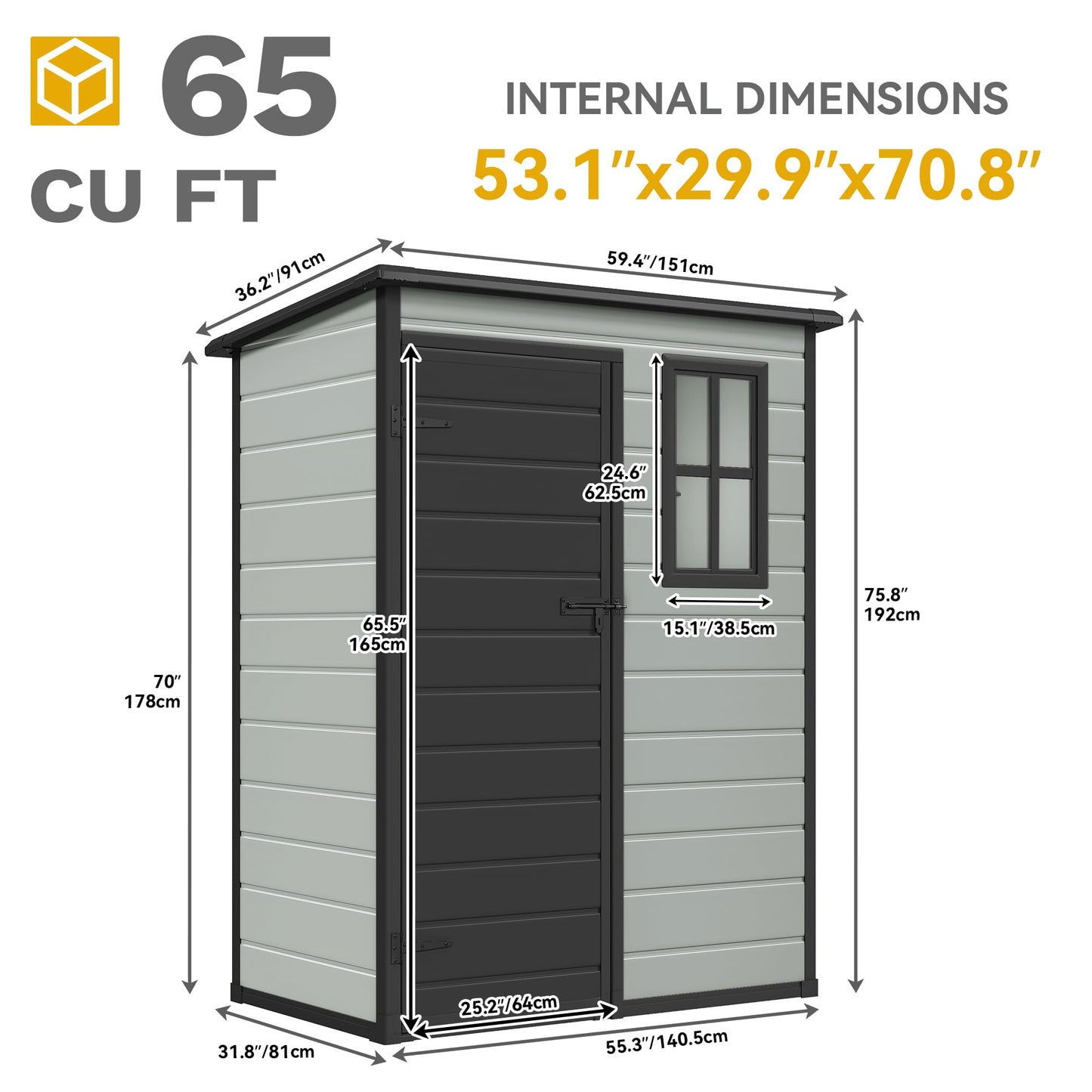 DWVO 5x3ft Resin Outdoor Storage Shed with Floor, Waterproof Lockable Storage Shed with Window, Plastic Outside Tool Storage for Garden, Backyard Patio