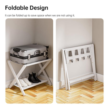 HITNET Bathroom Wall Cabinet Foldable Luggage Rack and Bamboo Storage Cabinet Freestanding, Over Toilet Hanging Cabinet with Adjustable Shelf, Sofa Side Table Storage Organizer with 4 Hooks, White