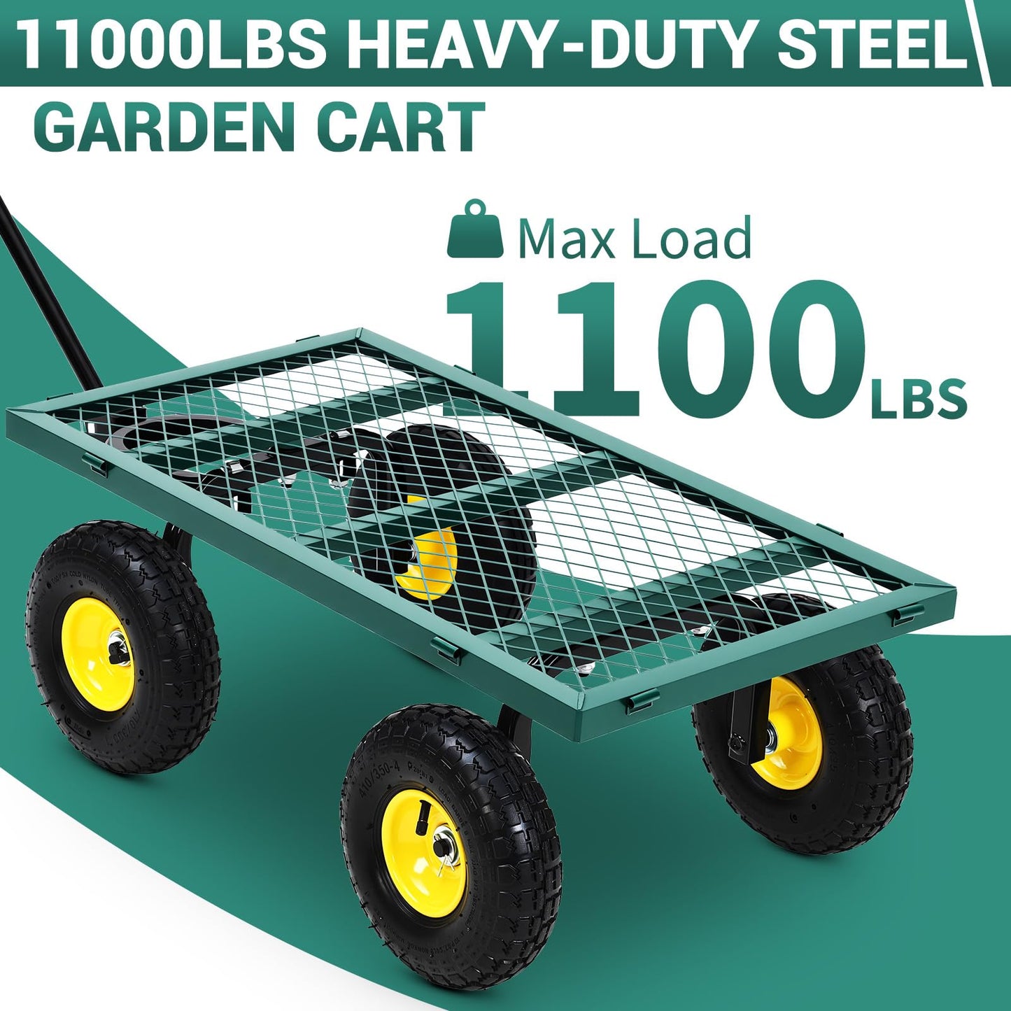 Heavy Duty 500 LBS Steel Garden Cart with 10" Tires, Garden Wagon Cart with 180° Rotating Handle and Removable Sides, Metal Wagon for Yard, Farm, Lawn