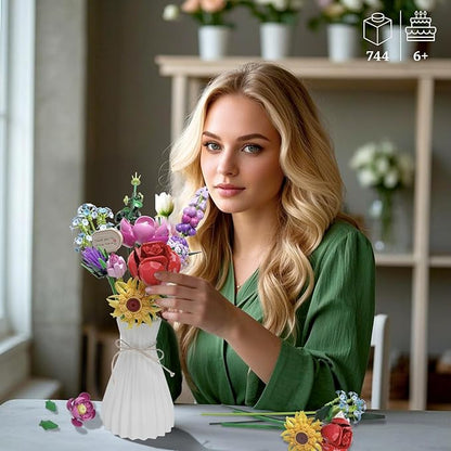 Flower Bouquet Building Toys for KidsBotanical Collection with 10 Unique Blooms DIY Artificial Flowers Building Blocks SetGifts for Valentine's DayHome &amp Office DécorAges 6+