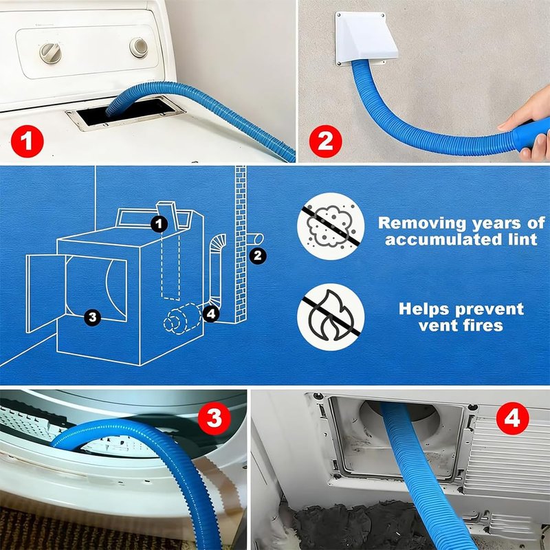 2026 Upgraded Dryer Lint Vac Attachment Compatible with All Vacuum Cleaner, Universal Dryer Vent Cleaner Kit, Dryer Vacuum Hose Attachment, Deep Cleaning Tools for Clogged Ducts & Lint Removal