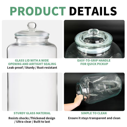 LECEHIVO 2 Pcs 6 Gallon Glass Jar with Lid Large Airtight Food Storage Canister Big Opening Cookie Canning Pot Containers for Flour, Sugar, Dog Treats, Candy, Pasta, and Kitchen Use
