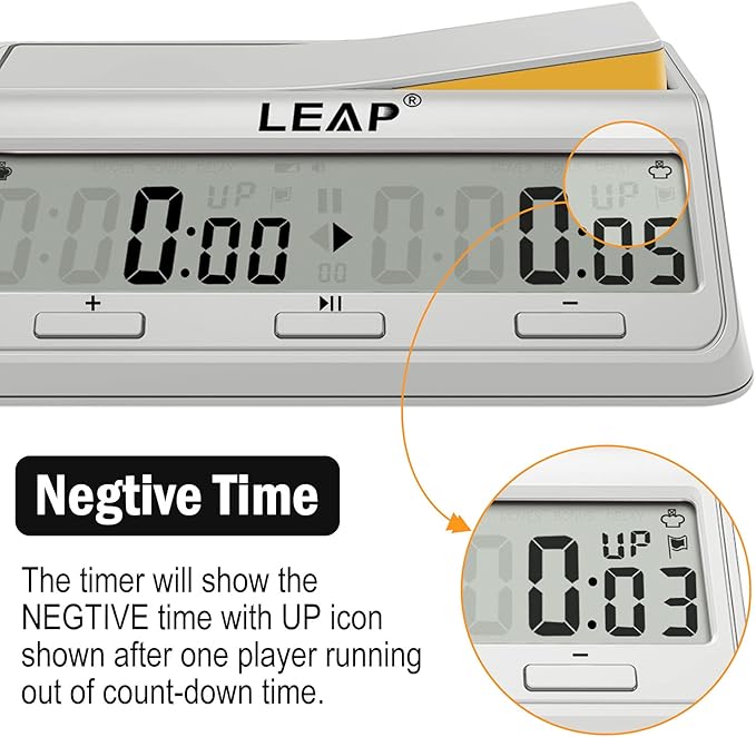 LEAP Chess Clock Programme Updated Digital Timer Advanced for Game and Chess Timer with Bonus &amp Delay Count Down up Alarm Milk White