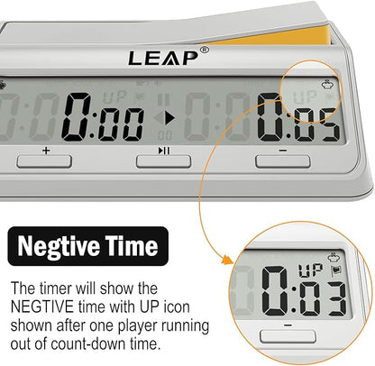 LEAP Chess Clock Programme Updated Digital Timer Advanced for Game and Chess Timer with Bonus &amp Delay Count Down up Alarm Milk White